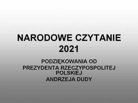 Podziękowania prezydenta Andrzeja Dudy za współtworzenie Narodowego Czytania 2021